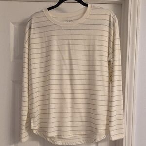 Maurices Ivory and Gray Striped Long Sleeve Tee